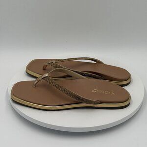 Vionic Vista Shine Leather Sandal Gold Rhinestone Flip Flop Women’s Size 9